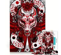 Puzzle 1000 pièces représentant Un Masque Kitsune Rouge et Blanc, idéal pour Adultes Un Cadeau mémorable pour développer sa mémoire et soulager Le Stress (38x52cm)