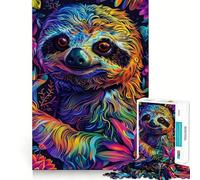 Puzzle 1000 pièces représentant Un Paresseux psychédélique néon sur Fond Floral, idéal pour Les Adolescents Jouet de réflexion Anti-Stress, Bords précis, Cadeau Parfait (38x26cm)
