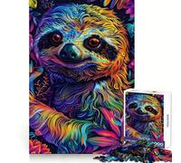 Puzzle 1000 pièces représentant Un Paresseux psychédélique néon sur Fond Floral, idéal pour Les Adolescents Jouet de réflexion Anti-Stress, Bords précis, Cadeau Parfait (38x26cm)