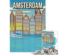 Puzzle 1000 pièces représentant Un Paysage de canaux à Amsterdam Une Vue imprenable sur la Ville Un Puzzle Artistique de Voyage pour Adolescents idéal pour Passer Le Temps Pendant Les Vacances