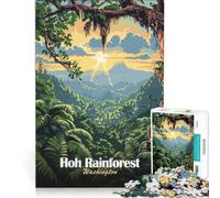 Puzzle 1000 pièces représentant Un Paysage de la forêt Tropicale de HOH dans l'État de Washington Jeu de société Familial Cadeau d'anniversaire avec Poster Assorti et fiche de Questions 38x52cm