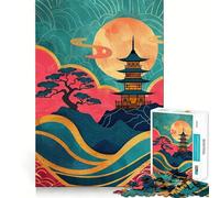 Puzzle 1000 pièces représentant Un Paysage de pagode Japonaise Rose et Turquoise idéal pour Adultes Stimule la mémoire favorise Les Moments de détente Offre Un Cadeau raffiné aux Bords Nets (38x26cm)