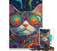 Puzzle 1000 pièces représentant Un Portrait de Chat psychédélique, idéal pour Les Adolescents Un Jeu d'adresse pour stimuler Le Cerveau, Une activité Calme et créative, Un Cadeau Original 38x26cm