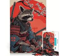Puzzle 1000 pièces représentant Un Raton Laveur samouraï avec Katana et Fleurs de Cerisier, idéal pour Adultes Jeu de réflexion Anti-anxiété, pièce de Collection aux découpes soignées (38x26cm)