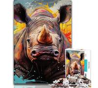 Puzzle 1000 pièces représentant Un rhinocéros, idéal pour Les Adolescents, Jeux éducatifs et décoration d'intérieur, idéal comme Cadeau pour Toute la Famille (75x50cm)