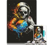 Puzzle 1000 pièces représentant Un Squelette d'astronaute, Peinture à l'huile, pour Adolescents, Anti-Stress, pour Passer Le Temps à la Maison, avec Affiche et fiche de Questions Assorties, 38x52cm