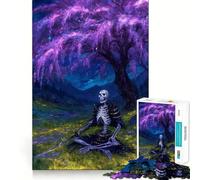 Puzzle 1000 pièces représentant Un Squelette de samouraï sous Un Cerisier en Fleurs (50x75cm) Jouet ludique et Amusant pour Adultes Décoration Murale Amusante et décontractée Bords Lisses