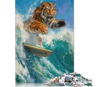 Puzzle 1000 pièces représentant Un Surfeur Tigre et des Vagues, Un Grand défi à Faire soi-même, Un Jouet éducatif Amusant pour Toute la Famille, Une décoration d'intérieur Unique (75 x 50 cm)