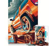 Puzzle 1000 pièces représentant Un SUV Orange lancé à Toute Vitesse, idéal pour Adultes Jeu Intelligent à Faire à la Maison, à Assembler ou à Offrir en Cadeau (38x52cm)