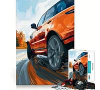 Puzzle 1000 pièces représentant Un SUV Orange sur la Route, idéal pour Adultes, Jeu de réflexion et de Concentration, Cadeau de Noël idéal (38x52cm)
