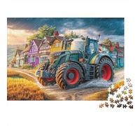 Puzzle 1000 pièces représentant Un Tracteur sur Un Chemin boueux, sans poussière, avec Une Finition Mate épaisse. Illustration d'un Village Rural.Adultes. Cadre Possible. Dimensions : 38 x 26 cm.