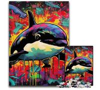 Puzzle 1000 pièces représentant Une Baleine en Peinture Graffiti pour Adultes. Puzzle idéal pour Les Amoureux, idéal pour Noël, Le Nouvel an ou la Saint-Valentin. 50x75cm / 19,68x29,52 Pouces.