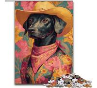 Puzzle 1000 pièces représentant Une Chienne Cow-Girl dans Les Fleurs Sauvages,idéal pour Les Adolescents Un Cadeau d'anniversaire Amusant et Humoristique,idéal pour Un Anniversaire,Une décoration