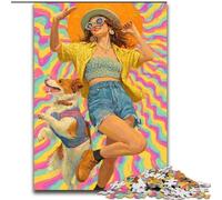 Puzzle 1000 pièces représentant Une Chienne Cow-Girl dans Les Fleurs Sauvages, idéal pour Les Adolescents Stimule Le Cerveau, stimule la Patience et Offre Une décoration Parfaite (26x38cm)