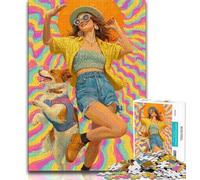 Puzzle 1000 pièces représentant Une Chienne Cowgirl dans Les Fleurs Sauvages pour Adultes et Adolescents Jouets éducatifs Jeux Anti-Stress décoration d'intérieur Unique et Cadeaux (50x75cm)