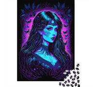 Puzzle 1000 pièces représentant une femme avec lumière noire pour adultes, cadeau d'Halloween, puzzle en papier pour adolescents, cadeaux uniques pour la maison et cadeaux, 1000 pièces (38 x 26 cm)