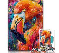 Puzzle 1000 pièces représentant Une Peinture à l'huile de Flamant Rose pour Adultes et Adolescents Jeu Stimulant et Familial avec des pièces de Formes aléatoires entièrement emboîtables (75x50cm)
