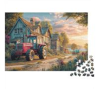 Puzzle 1000 pièces représentant Une scène de Tracteur Campagne,Paysage de Ferme Vintage,Carton,Finition Mate,sans poussière.Idéal Jours de Pluie et Amateurs de puzzconfirmés,Adultes et : 52 x 38 cm.