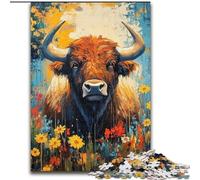 Puzzle 1000 pièces représentant Une Vache des Highlands, Peinture à l'huile, pour Adolescents et Adultes, Jeu Stimulant, décoration Murale, Cadeaux d'anniversaire et de Noël Uniques (26x38cm)