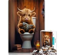 Puzzle 1000 pièces représentant Une Vache des Highlands sur Les Toilettes, idéal pour Les Adolescents, idéal pour soulager Le Stress et renforcer l'amour Entre Les Couples 50x75cm