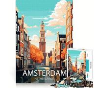Puzzle 1000 pièces représentant Une Vue des canaux d'Amsterdam pour Adultes Jeu Stimulant l'esprit Pièces précises et sans Couture Activité relaxante à Faire en Groupe à l'intérieur (38x52cm)