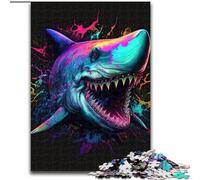 Puzzle 1000 pièces Requin coloré en Bois, décoration idéale pour la Maison ou Le Bureau, Cadeau de Noël idéal 50x75cm, décoration Artistique à Faire soi-même, Cadeau d'anniversaire idéal