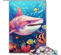 Puzzle 1000 pièces Requin Mignon Puzzle en Bois Taille 50x75cm Cadeau Parfait pour la Famille et Les Amis, Convient aux 14 Ans et Plus