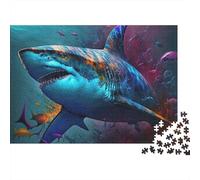 Puzzle 1000 pièces Requin Néon Tête Prédateur Défi Difficile Carton Recyclé Experts 52x38cm