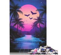 Puzzle 1000 pièces rétro Sunset Palms pour Adultes, difficulté : renforce Les Relations Entre Les Membres de la Famille (1000 pièces, 38 x 26 cm)