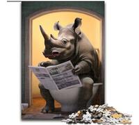 Puzzle 1000 pièces Rhino lisant Un Journal Puzzles 1000 pièces pour Adultes Noël Halloween Fête des mères Nouvel an Pâques Cadeau (Taille 26x38cm)