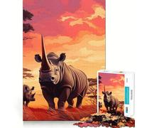Puzzle 1000 pièces Rhinoceros Art Wildlife pour Adultes Stimule la mémoire, soulage l'anxiété, Bords précis, Surprise de Noël (38x52cm)