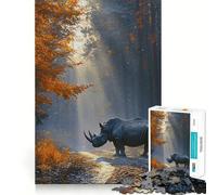 Puzzle 1000 pièces Rhinocéros dans la forêt d'automne pour Adultes renforce la mémoire, apaise l'esprit, qualité supérieure, Surprise chaleureuse (50x75cm)