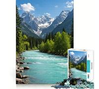 Puzzle 1000 pièces Rivière Turquoise traversant Un Paysage de Montagne Bords Nets Décoration Jeu cognitif Jouet Facile à Vivre et Amusant Cadeau de Noël (50x75cm)
