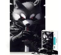 Puzzle 1000 pièces Rocket Raccoon Samurai Animal pour Adolescents Jeu de logique Pure, Relaxant et Facile à découper Pièce d'art de qualité (50x75cm)