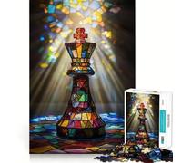 Puzzle 1000 pièces Roi d'échecs en vitrail pour Adultes Stimule la mémoire, détend l'esprit, Bords précis, liste de souhaits du Père Noël 38x52cm