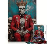 Puzzle 1000 pièces Roi Squelette en Costume Rouge pour Adolescents, Jouet Intelligent et ludique, Cadeau de Noël idéal 38x52cm