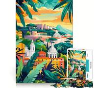 Puzzle 1000 pièces Rome Italie Paysage Tropical méditerranéen Illustration Abstraite Minimaliste Jeu d'articulation Amusant et Calme Décoration de Noël Cadeau (38x52cm)