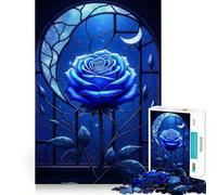Puzzle 1000 pièces Rose Bleue Fenêtre Découpe exacte Jeu de logique et de détente,Décoration de Noël pour la Maison (38x52cm)
