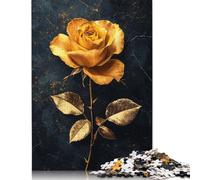 Puzzle 1000 pièces Rose dorée sur Fond Noir pour Adultes, Jeu éducatif en Bois pour Enfants, Cadeau de Noël (1000 pièces, 75 x 50 cm)