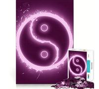 Puzzle 1000 pièces Rose Fluo avec Symbole Yin Yang pour Adolescents Jeu Intelligent et apaisant Motif à Assembler Joli Cadeau (38x52cm)