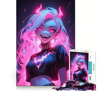 Puzzle 1000 pièces Rose Néon Gothique Cadeau pour Adultes Jeu de Logique Solide et Apaisant Bords Transparents Cadeau Exceptionnel (38x52cm)