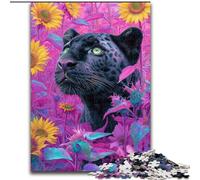 Puzzle 1000 pièces Rose Tournesol Léopard Noir Puzzle 1000 pièces Activité de cohésion familiale, Cadeau Unique pour Les fêtes et Les Anniversaires (Taille 50x75cm)