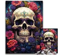 Puzzle 1000 pièces Roses et crânes en Carton pour Noël, Halloween, Pâques et Le Nouvel an. 26x38cm/10,23x14,96 Pouces.
