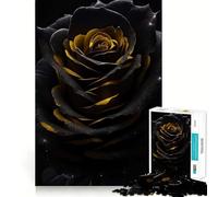 Puzzle 1000 pièces Roses Noires et dorées,Bords Parfaits,Jeu de réflexion,Divertissement Relaxant,Cadeau de décoration d'anniversaire (38x26cm)