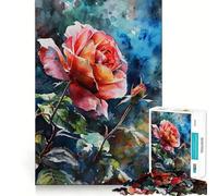 Puzzle 1000 pièces Roses Rouges Aquarelle pour Adolescents, Jeu de logique et de Stimulation Cognitive, Divertissement d'intérieur, Bords de qualité supérieure, Cadeau mémorable (50x75cm)