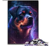 Puzzle 1000 pièces Rottweiler coloré en Bois, Casse-tête Haute difficulté pour Adolescents 50x75cm. Un pour Noël ou Un Anniversaire.