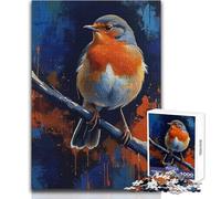 Puzzle 1000 pièces - Rouge-Gorge européen sur Une Branche - Peinture relaxante pour Un Moment de Calme en Solo - Découpe précise - Dimensions:38x52cm