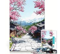 Puzzle 1000 pièces Rue des cerisiers en Fleurs au Japon Bords impeccables Casse-tête Amusant Cadeau détente Jeu Cadeau d'anniversaire Artistique (50x75cm)
