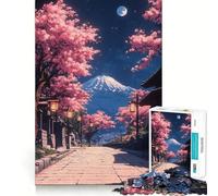Puzzle 1000 pièces Rue des cerisiers en Fleurs la Nuit Paysage Japonais Découpe précise Jeu d'adresse mentale Jeu Facile à Jouer Cadeau Artistique de Noël (50x75cm)