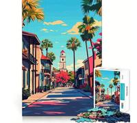 Puzzle 1000 pièces Rue d'été en Floride Art Minimaliste Découpe Impeccable Jeu Amusant et résolveur de problèmes Jeu Gratuit Cadeau Artistique de Noël (38x26cm)